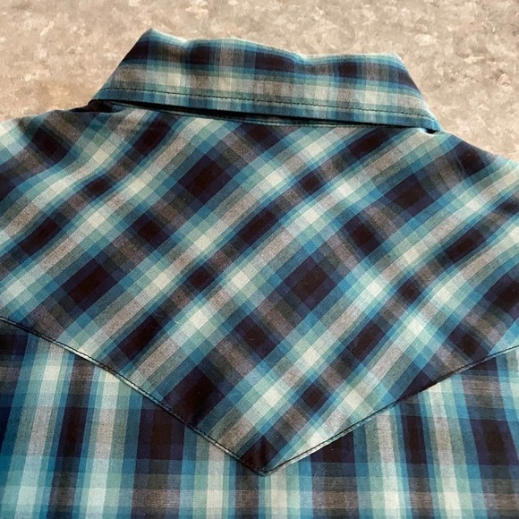 Pendleton Frontier Shirt Long Sleeve Snap Western Blue Green Plaid Mens Medium - Picture 9 of 11